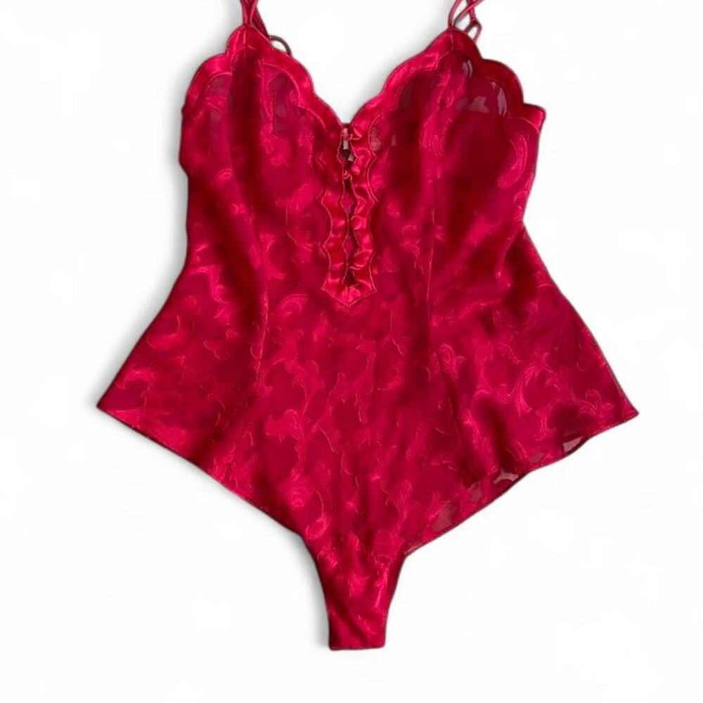 90s Vintage Victoria’s Secret Red Teddy Bodysuit – Vampy Sheer lingerie small